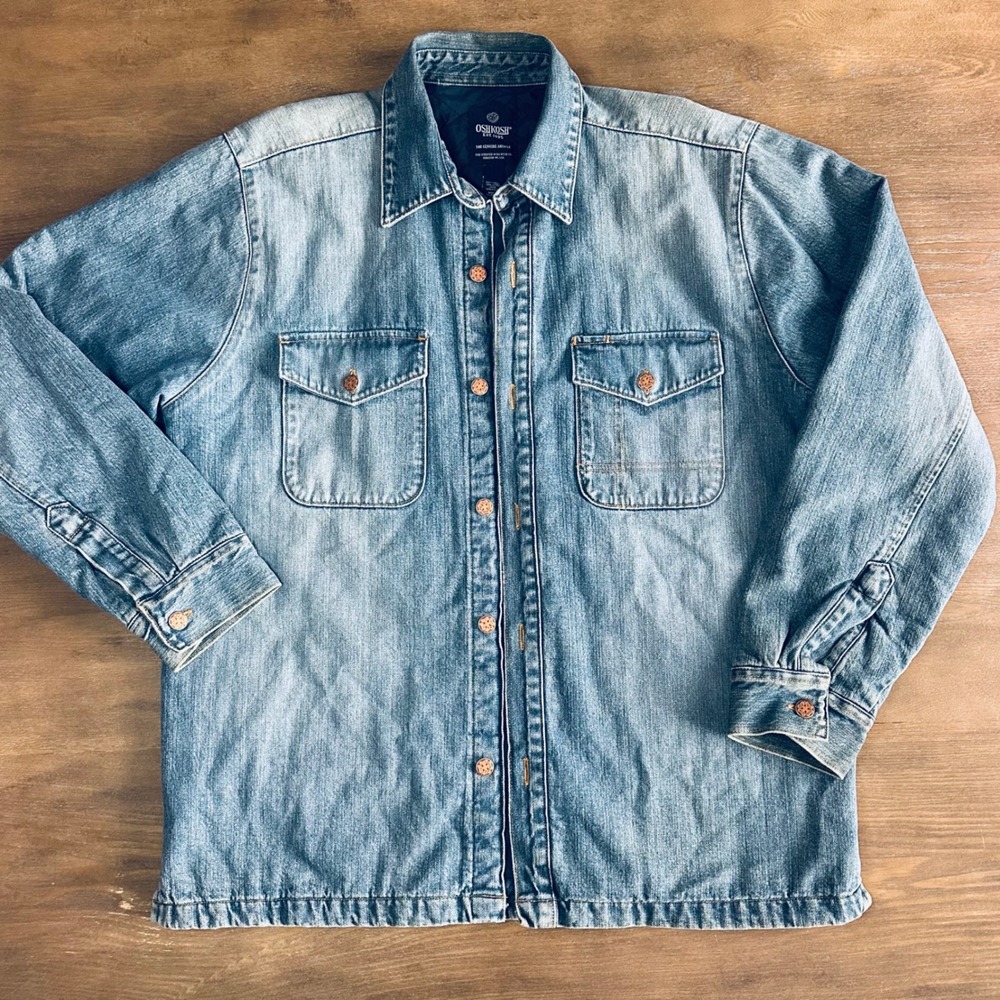 OshKosh Bgosh‎ Vintage Blue Denim Quilted Lined Shirt Jacket Shacket Large L